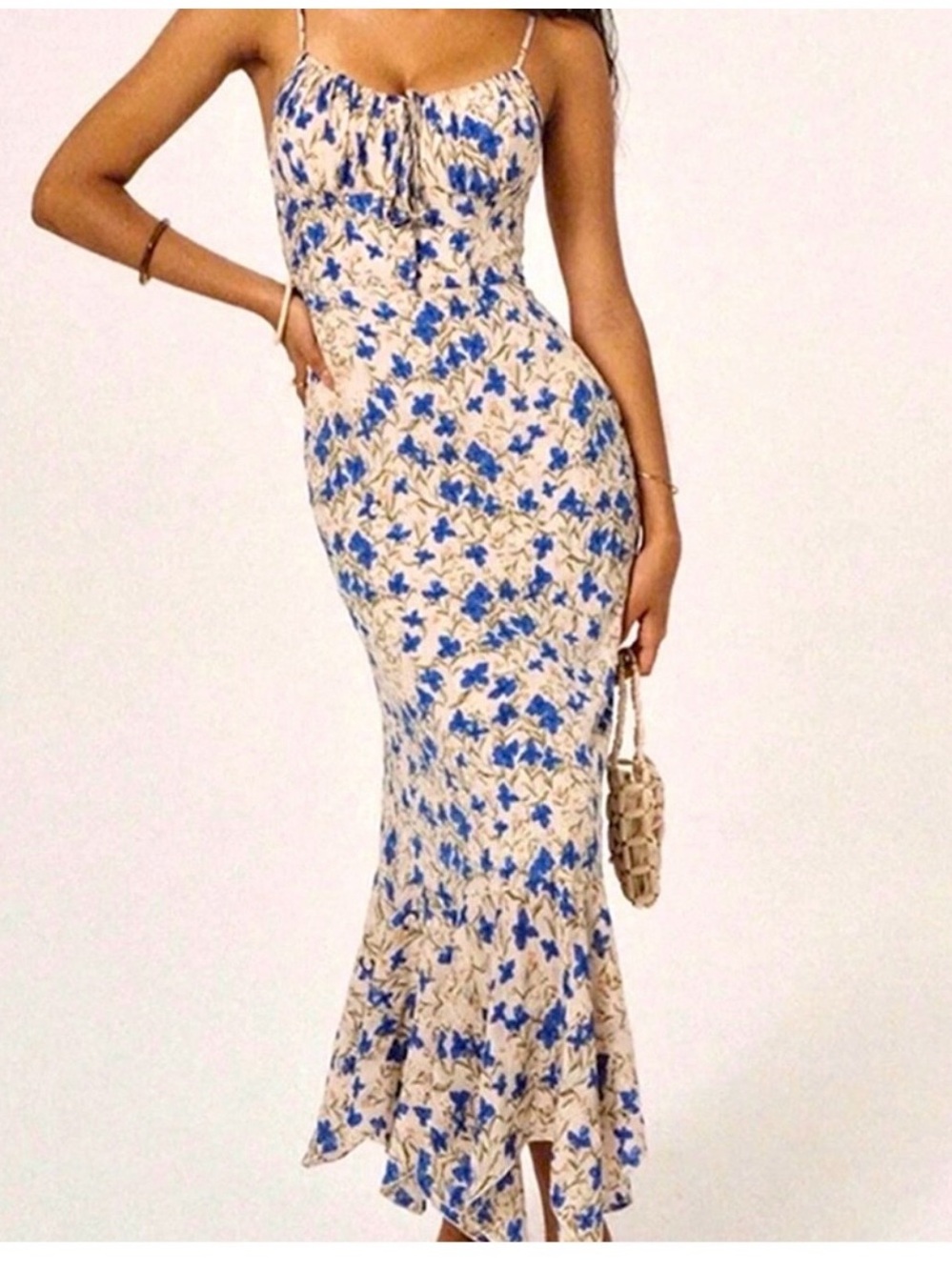 Commense Blue Floral Spaghetti-Strap Midi Dress  NWT